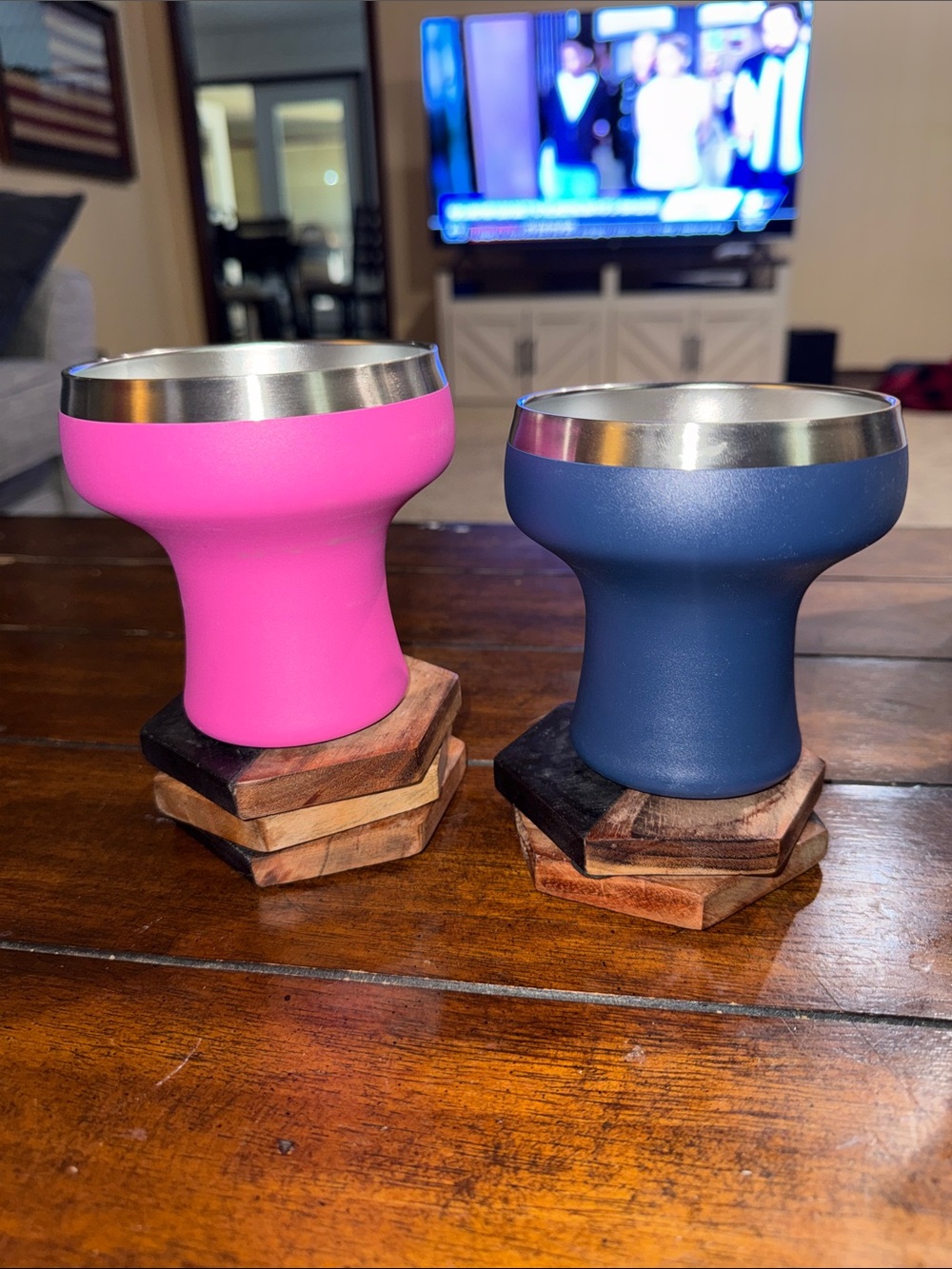 Origins Double-Wall Stemless Cups in Pink and Navy